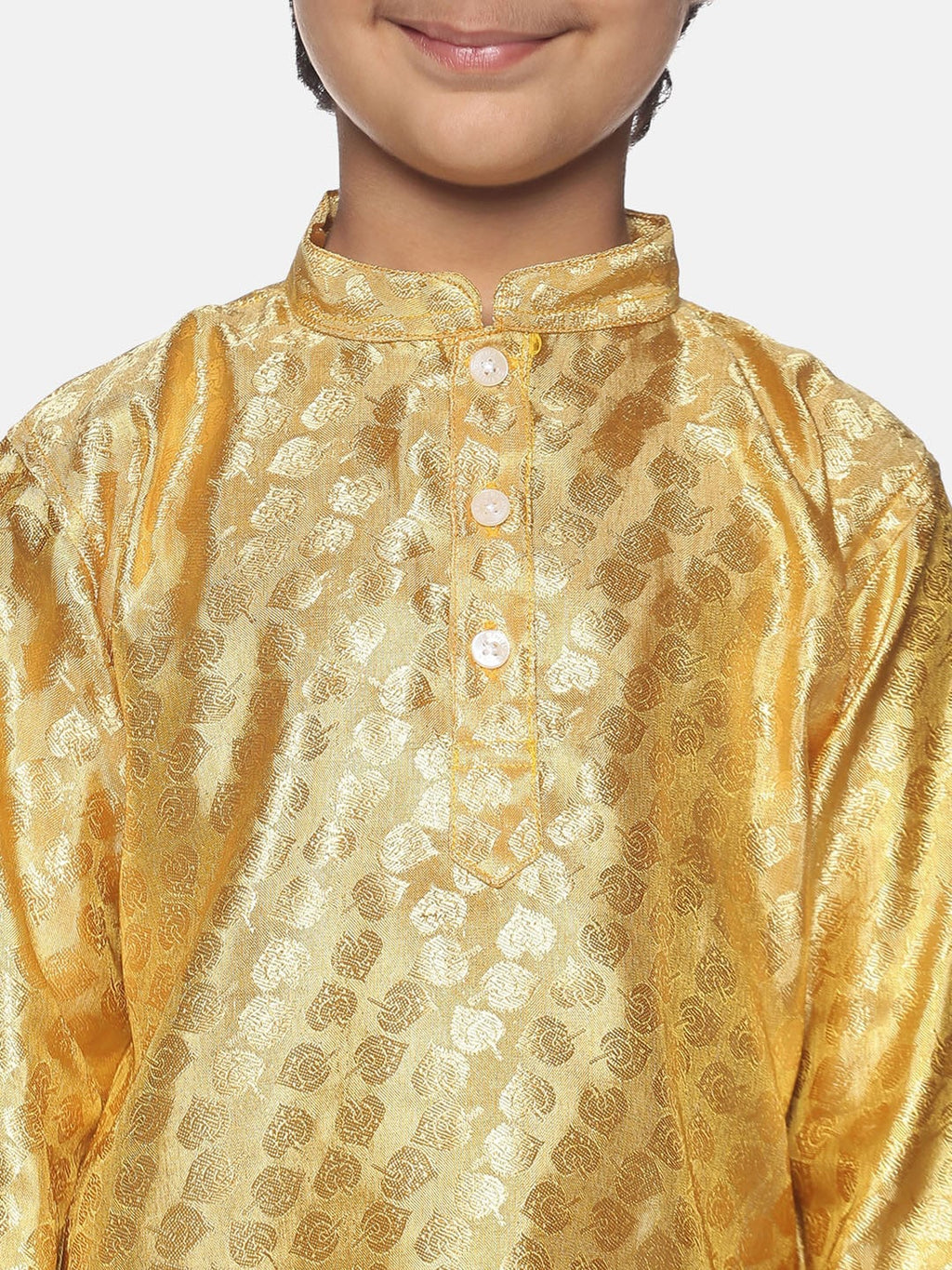 Sethukrishna Boys Gold-Coloured & White Ethnic Motifs Kurta with Pyjamas
