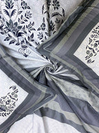 BELLA CASA Off White & Blue Ethnic Motifs 350 TC Cotton King Bedsheet with 2 Pillow Covers