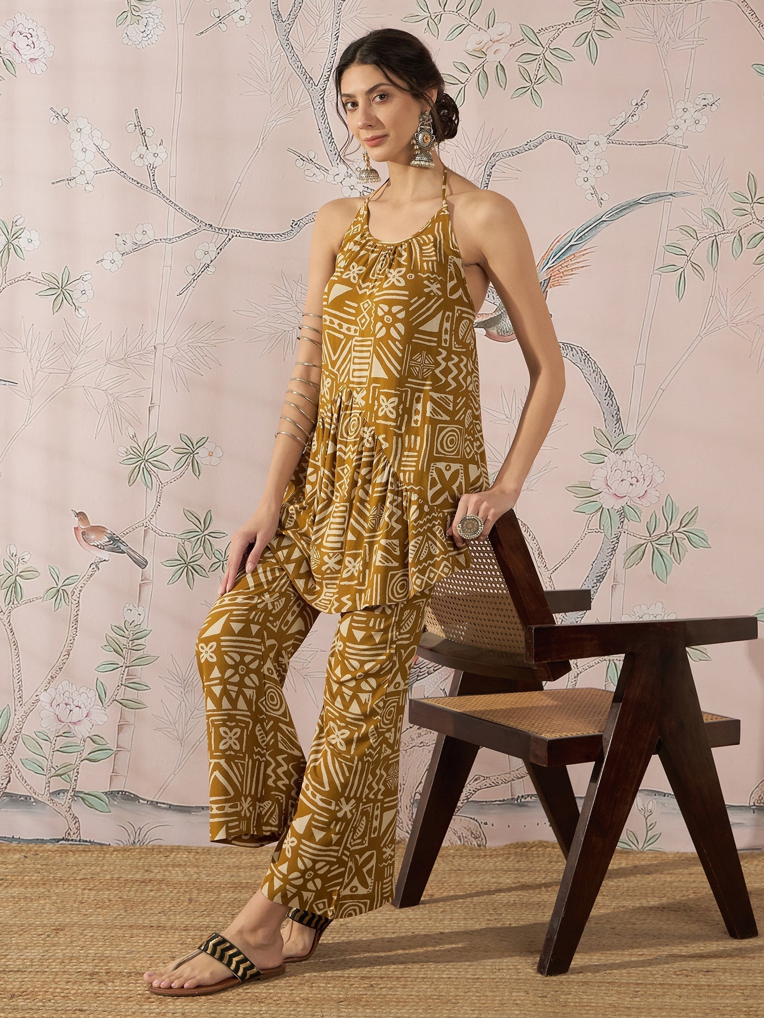 InWeave Dark Yellow Ethnic Halter Strappy Set
