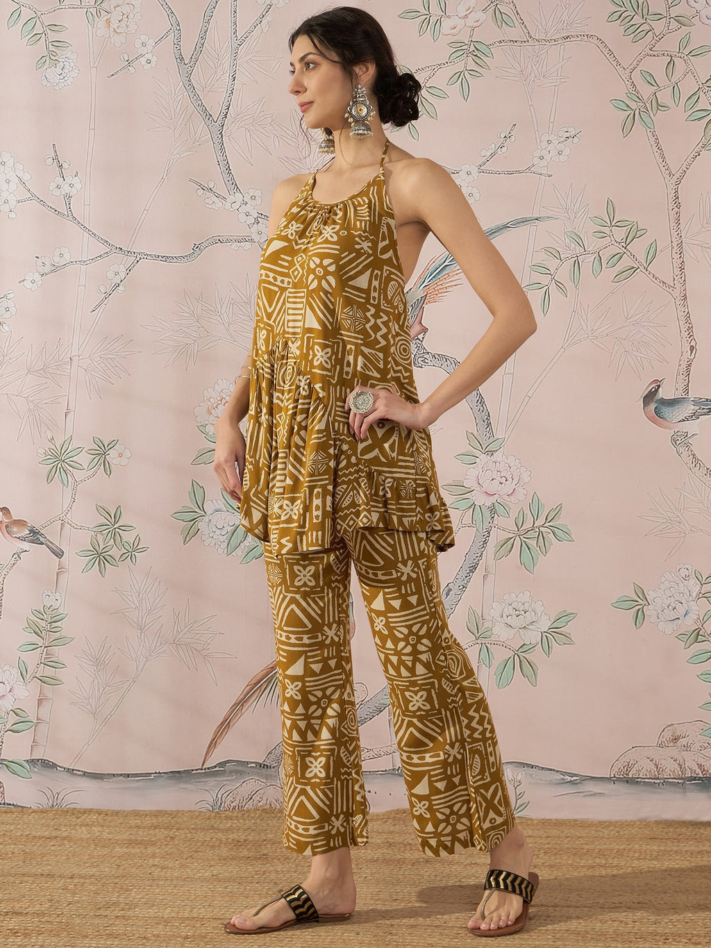InWeave Dark Yellow Ethnic Halter Strappy Set