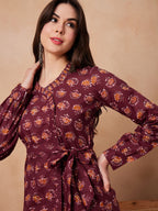 InWeave Burgundy Floral Boota Co Ord Set With Belt