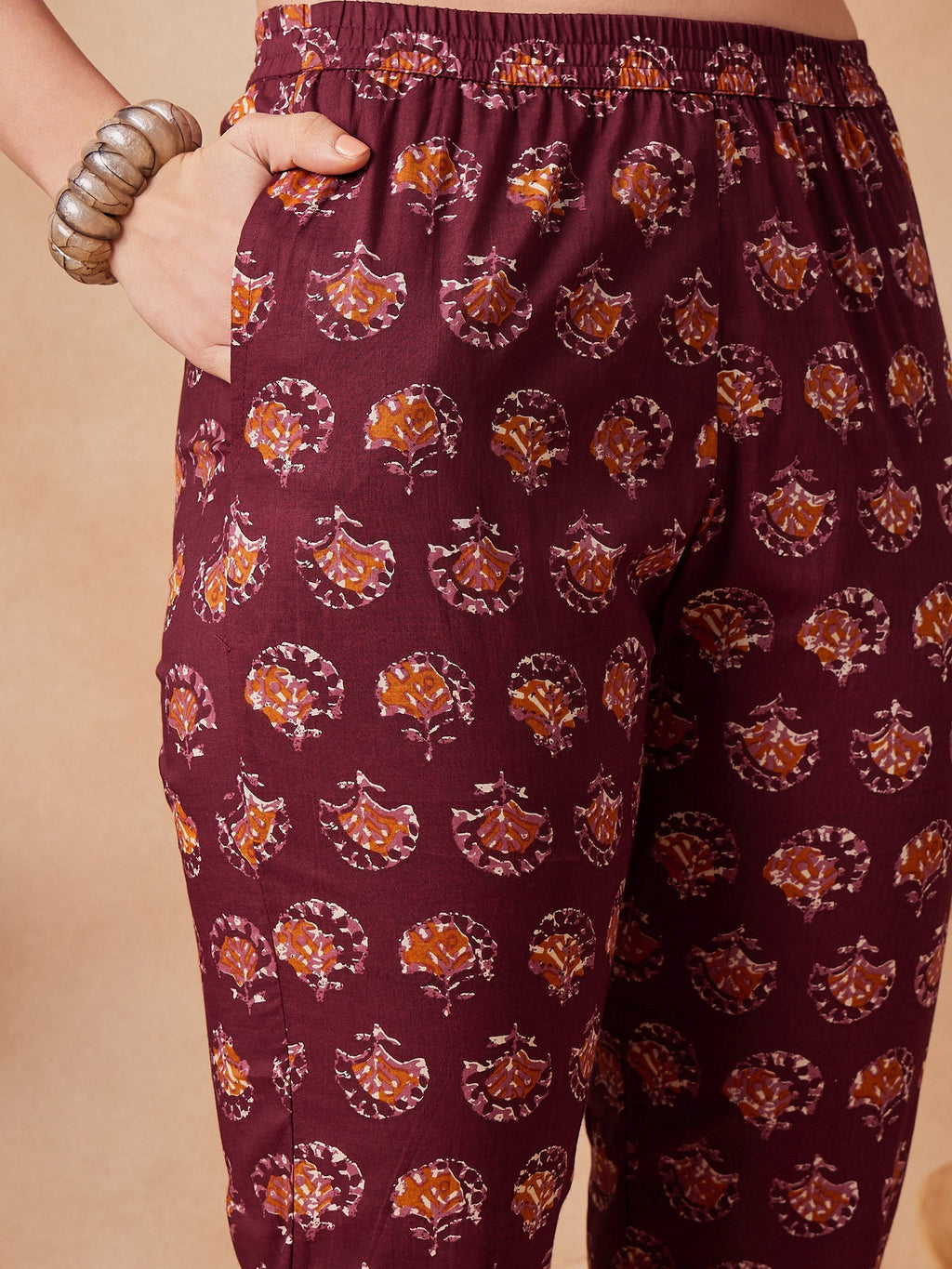 InWeave Burgundy Floral Boota Co Ord Set With Belt