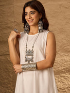 InWeave White Round Neck Short Palazzo Set