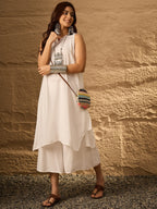 InWeave White Round Neck Short Palazzo Set