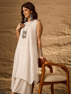 InWeave White Round Neck Short Palazzo Set