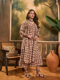 InWeave Light Brown Off White V Neck Flared Kurta Set - Distacart