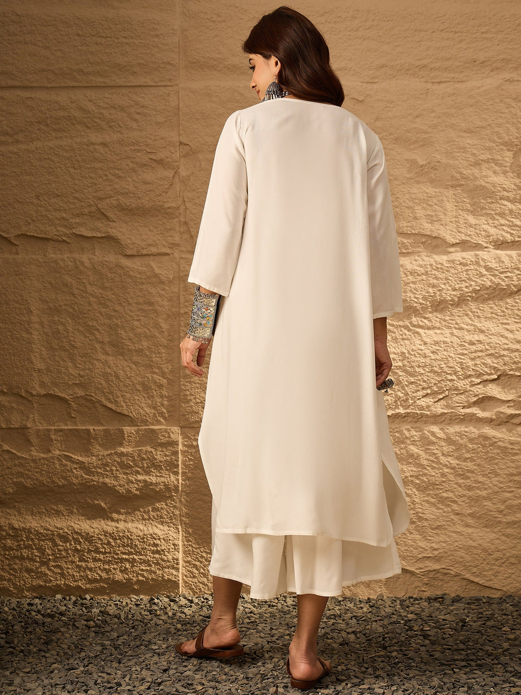 InWeave White Flared Kurta Palazzo Set - Distacart