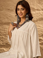 InWeave White Flared Kurta Palazzo Set - Distacart