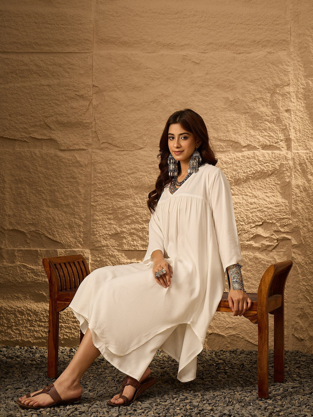 InWeave White Flared Kurta Palazzo Set - Distacart