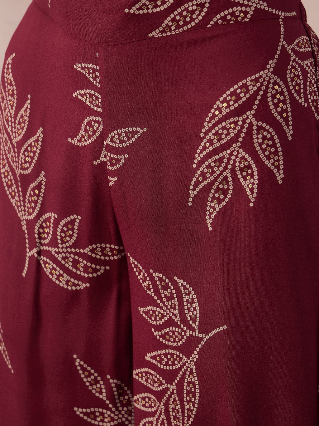InWeave Dark Maroon Leaf Mandarin Kurta Set