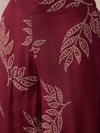 InWeave Dark Maroon Leaf Mandarin Kurta Set