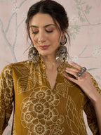 InWeave Dark Yellow Rose Leaf Mandarin Kurta Set