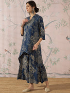 InWeave Peacock Teal Rose Leaf Mandarin Kurta Set