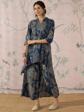 InWeave Peacock Teal Rose Leaf Mandarin Kurta Set