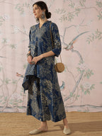 InWeave Peacock Teal Rose Leaf Mandarin Kurta Set