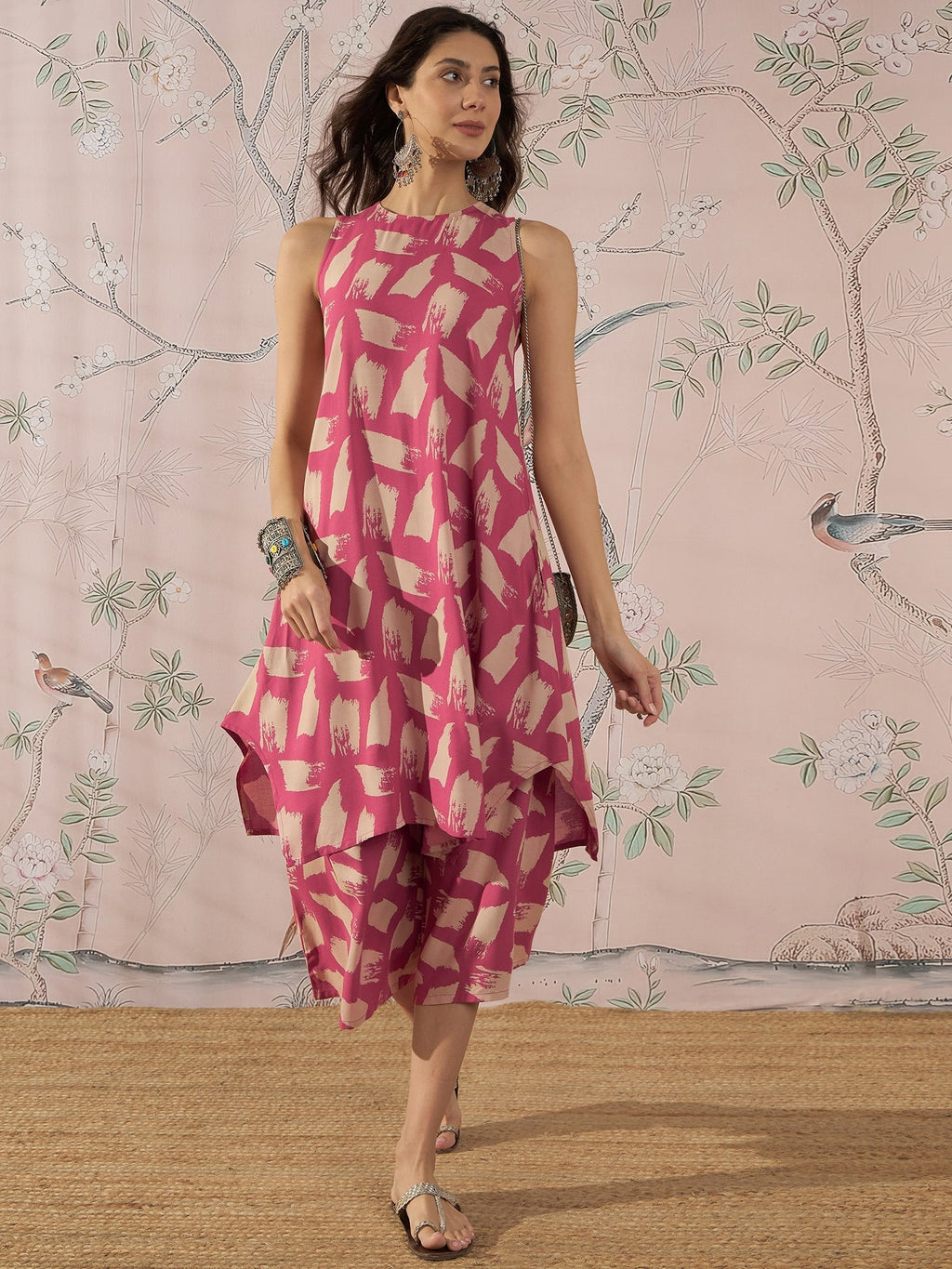 InWeave Punch Pink Beige Kurta Set