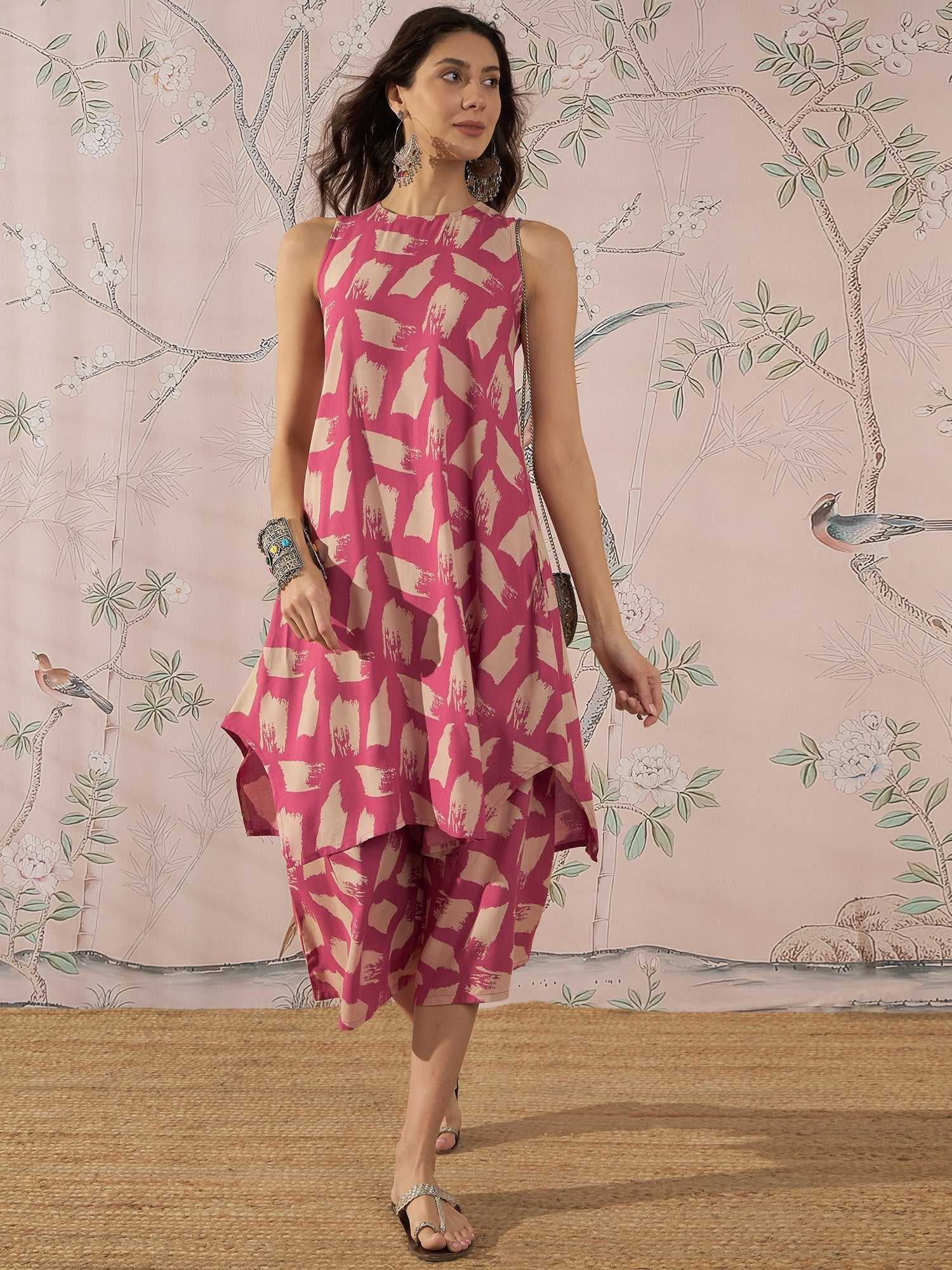 InWeave Punch Pink Beige Kurta Set