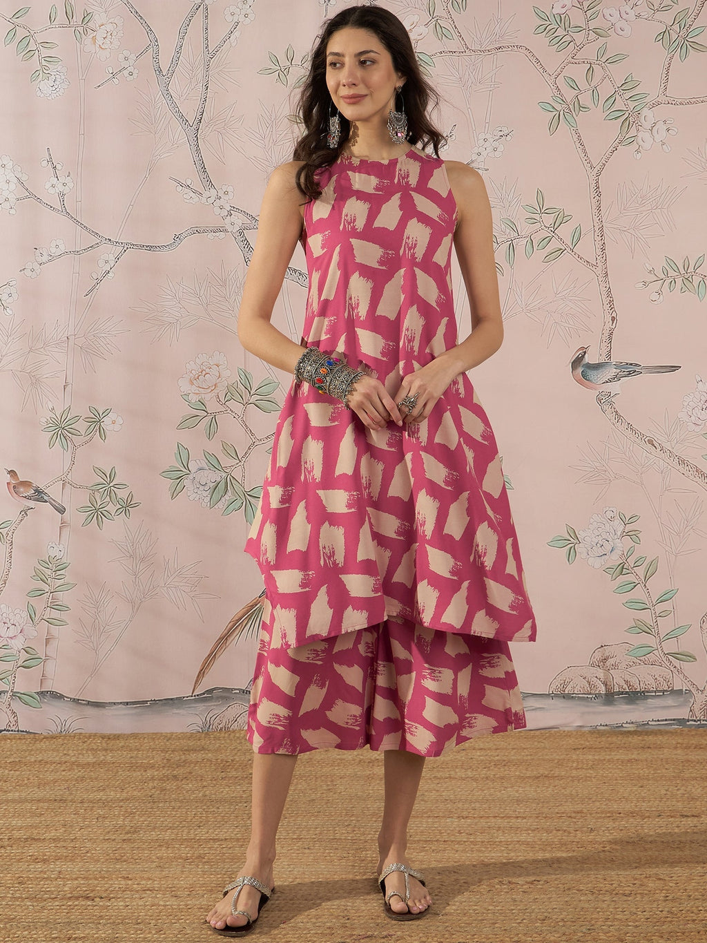 InWeave Punch Pink Beige Kurta Set