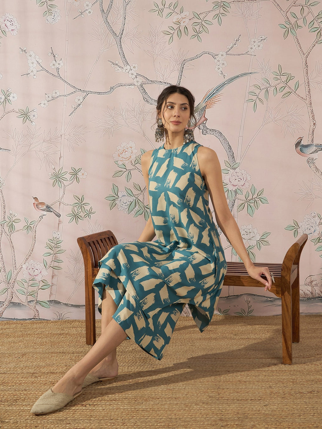 InWeave Marin Teal Beige Kurta Set