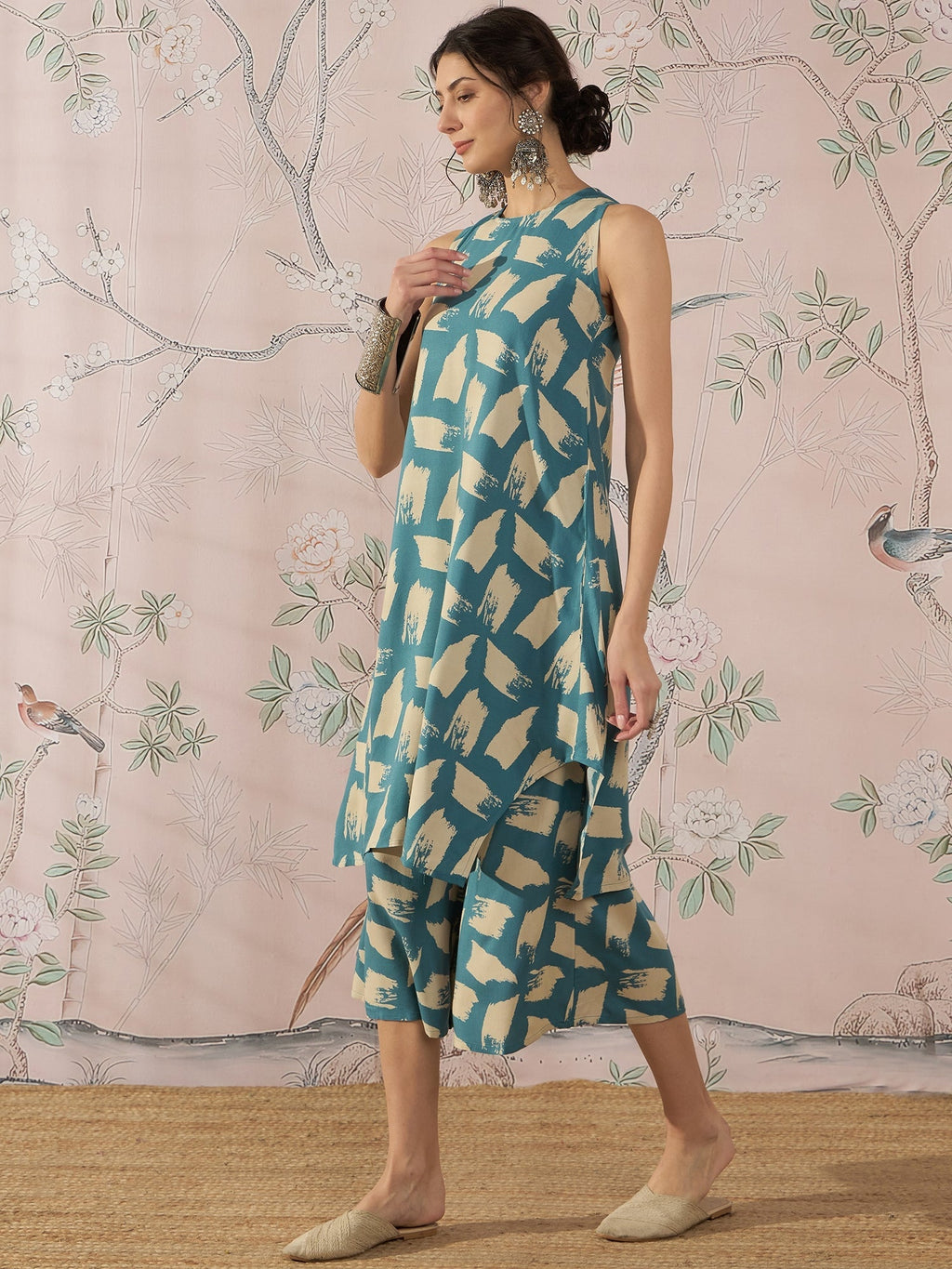 InWeave Marin Teal Beige Kurta Set