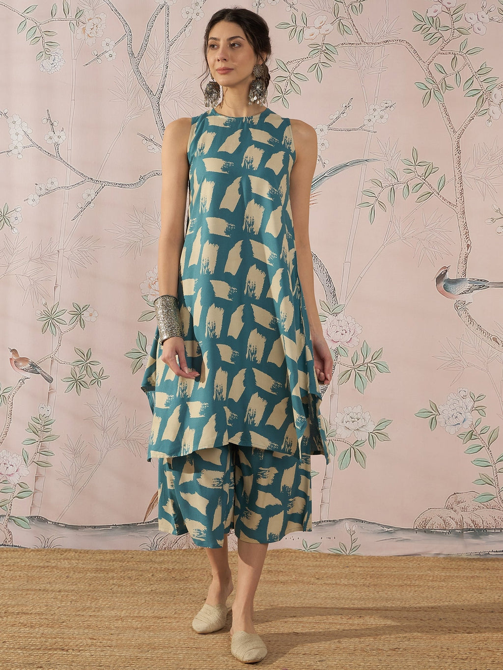 InWeave Marin Teal Beige Kurta Set