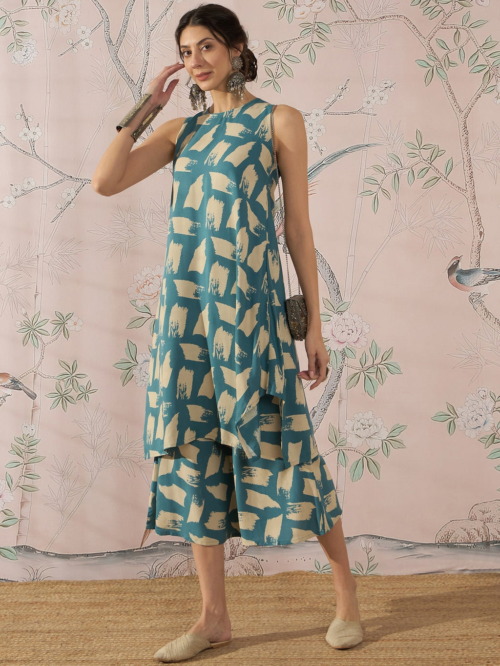 InWeave Marin Teal Beige Kurta Set