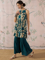 InWeave Teal Beige Halter Kurta Sharara Set
