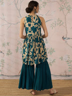 InWeave Teal Beige Halter Kurta Sharara Set