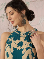 InWeave Teal Beige Halter Kurta Sharara Set