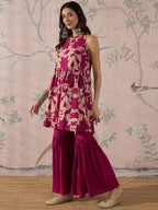 InWeave Jam Pink Beige Halter Kurta Sharara Set