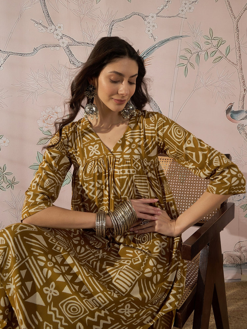 InWeave Dark Yellow Ethnic Flared Kurta Set