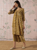 InWeave Dark Yellow Ethnic Flared Kurta Set