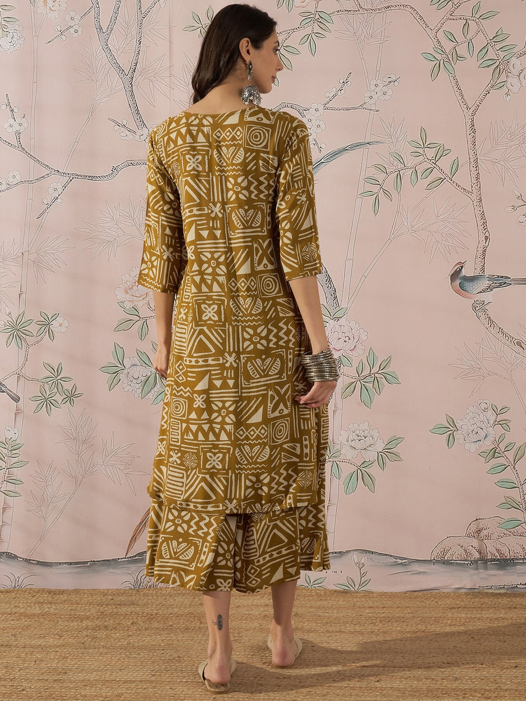 InWeave Dark Yellow Ethnic Flared Kurta Set
