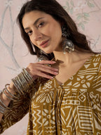 InWeave Dark Yellow Ethnic Flared Kurta Set