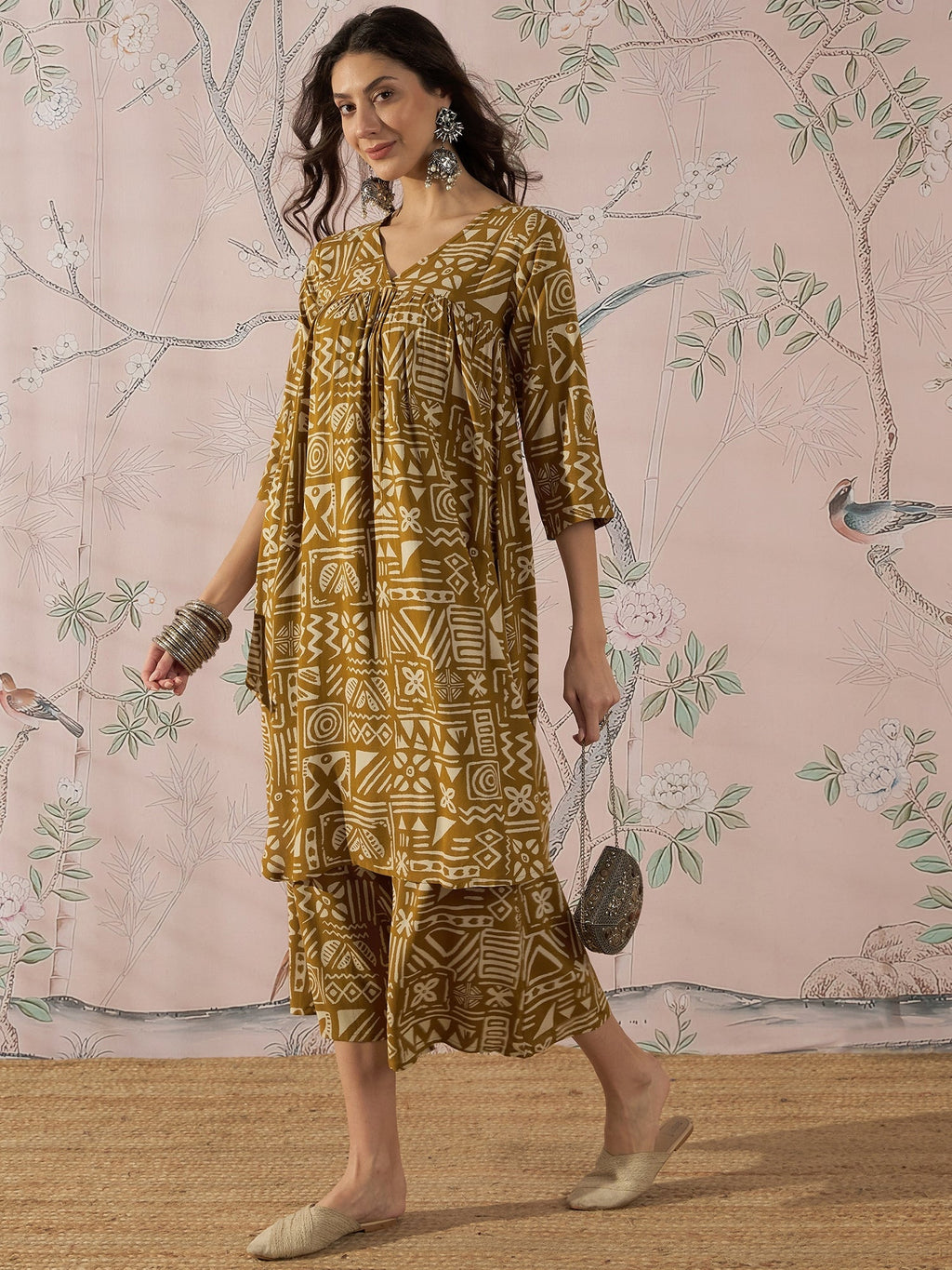 InWeave Dark Yellow Ethnic Flared Kurta Set