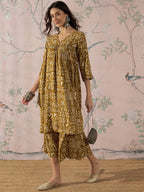 InWeave Dark Yellow Ethnic Flared Kurta Set