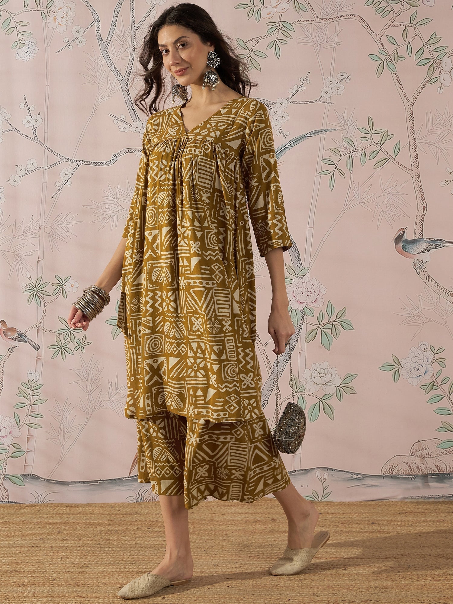 InWeave Dark Yellow Ethnic Flared Kurta Set