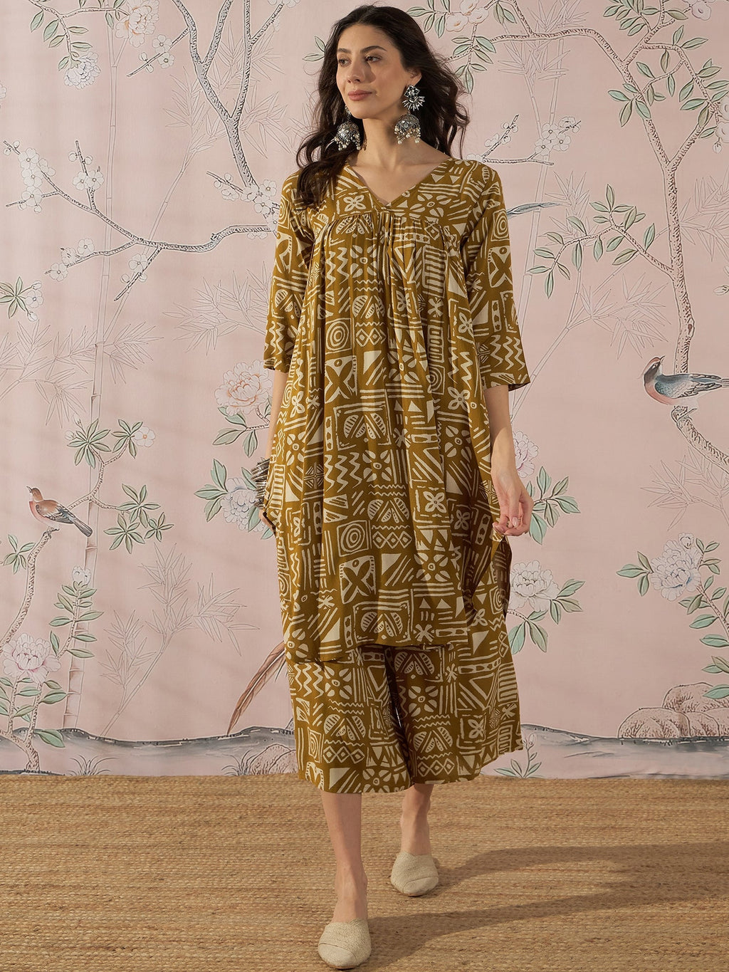 InWeave Dark Yellow Ethnic Flared Kurta Set