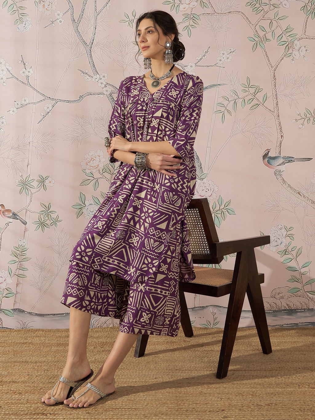InWeave Dusty Mauve Ethnic Flared Kurta Set