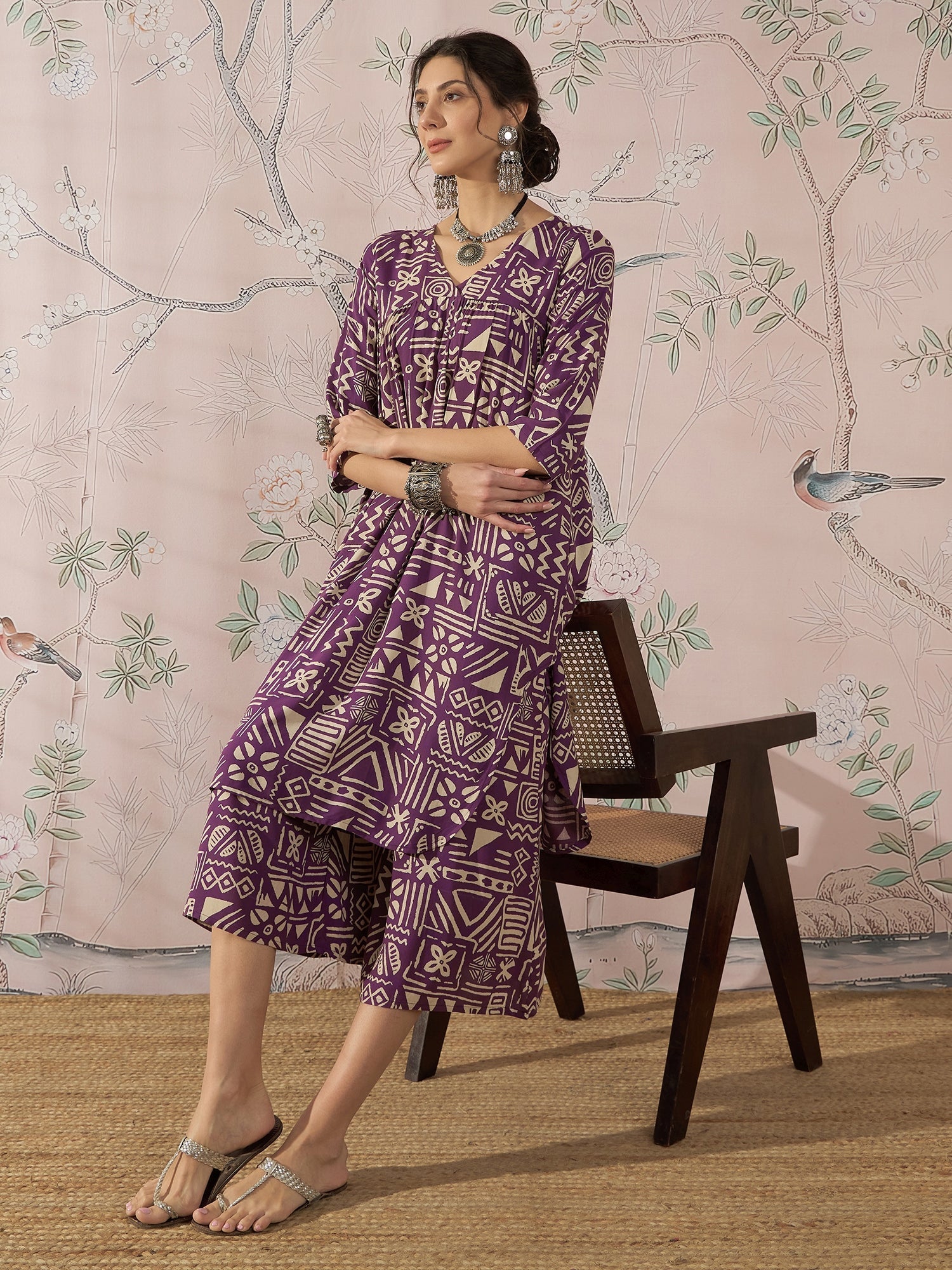 InWeave Dusty Mauve Ethnic Flared Kurta Set