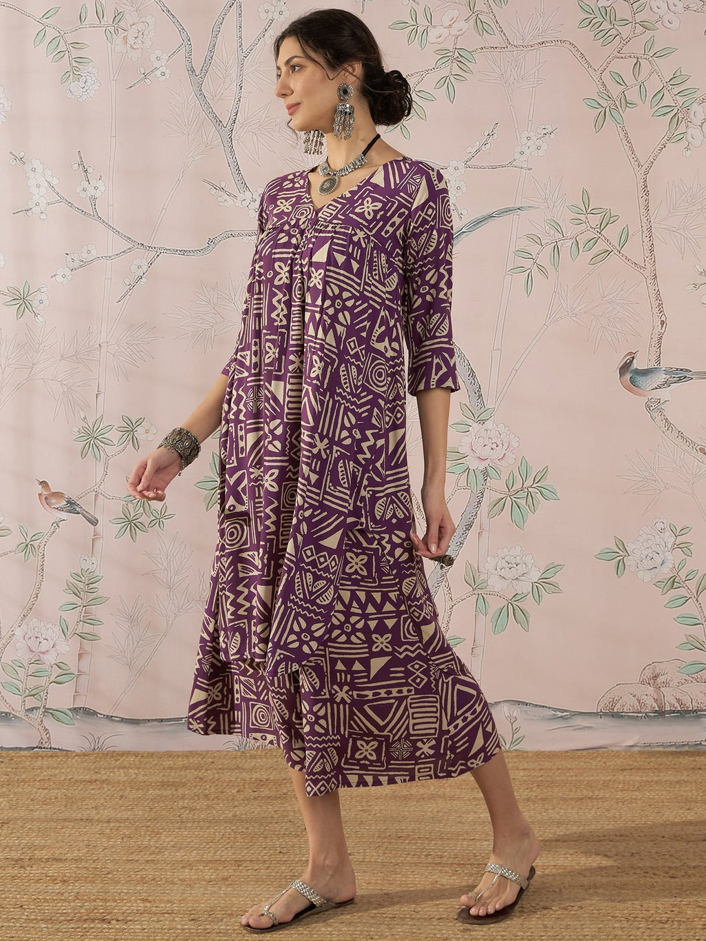 InWeave Dusty Mauve Ethnic Flared Kurta Set