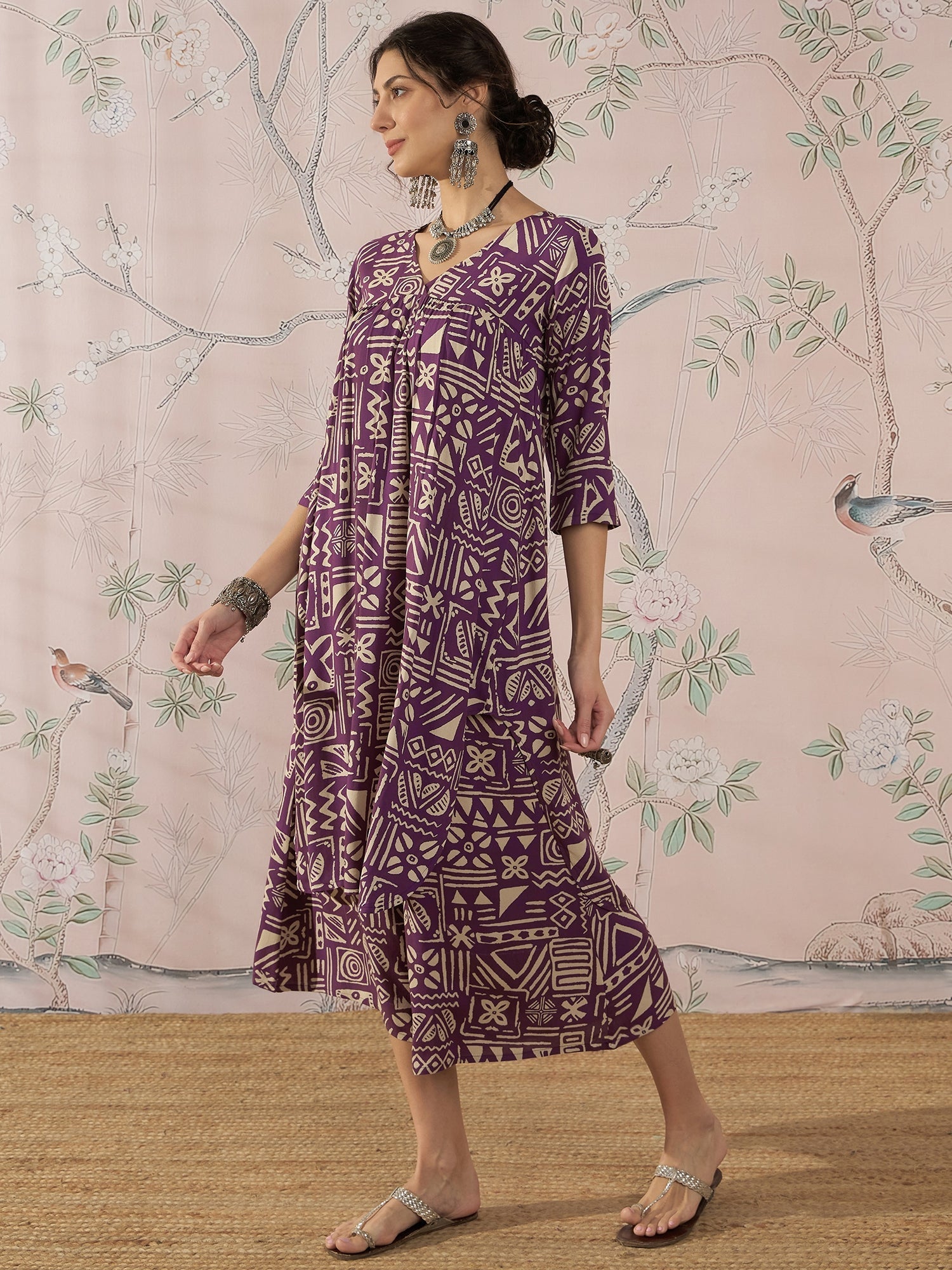 InWeave Dusty Mauve Ethnic Flared Kurta Set