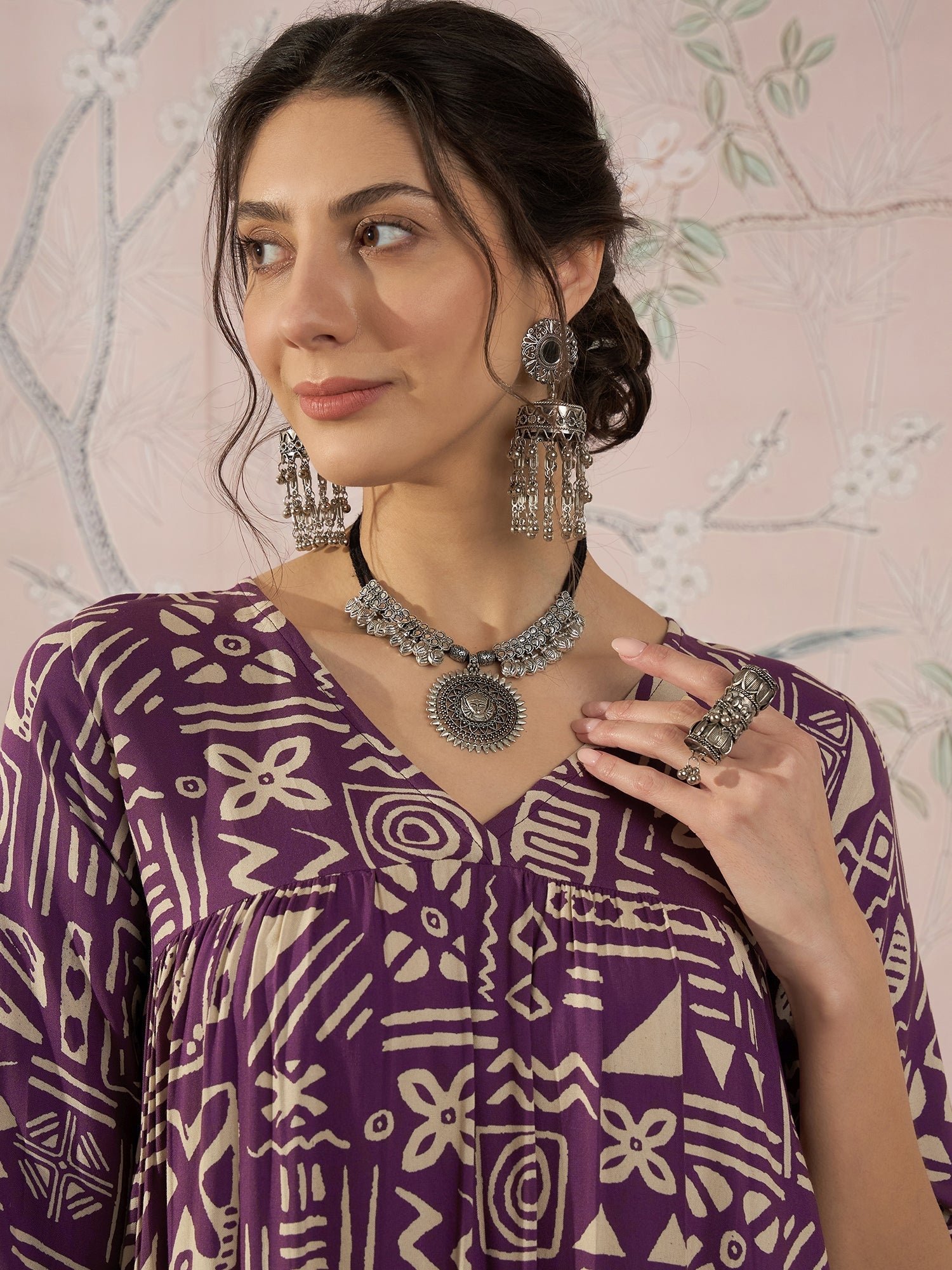 InWeave Dusty Mauve Ethnic Flared Kurta Set