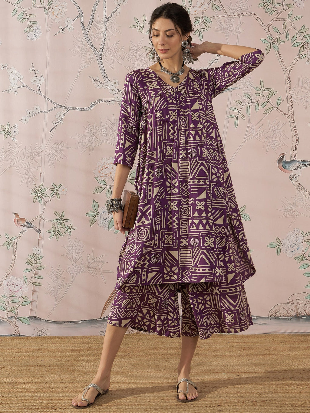 InWeave Dusty Mauve Ethnic Flared Kurta Set