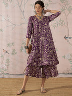 InWeave Dusty Mauve Ethnic Flared Kurta Set