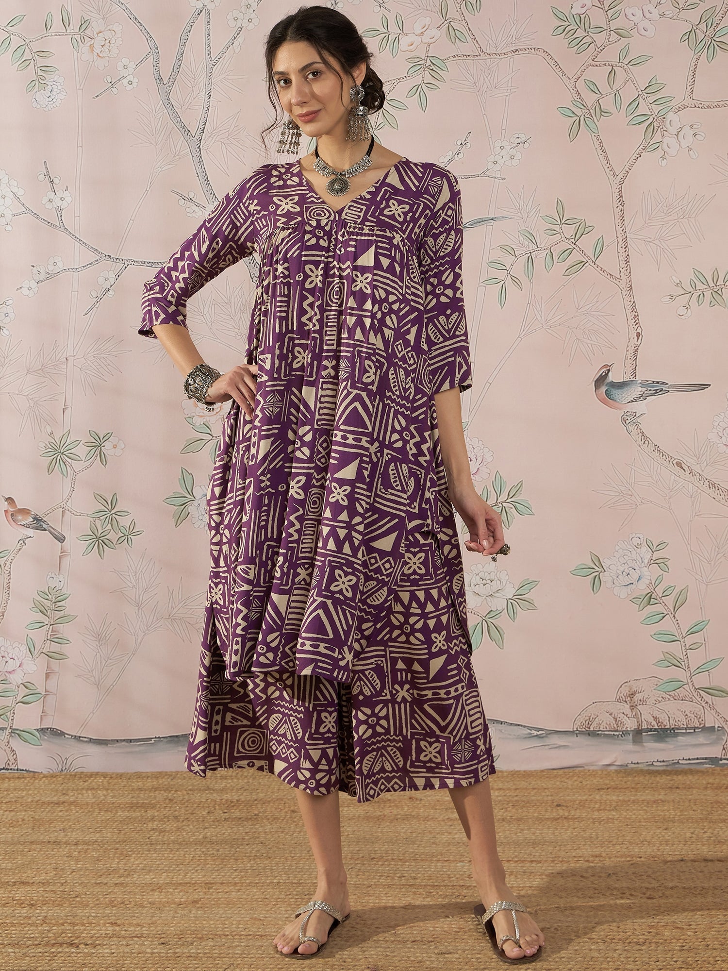 InWeave Dusty Mauve Ethnic Flared Kurta Set
