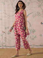 InWeave Punch Pink Beige Slit Kurta Set