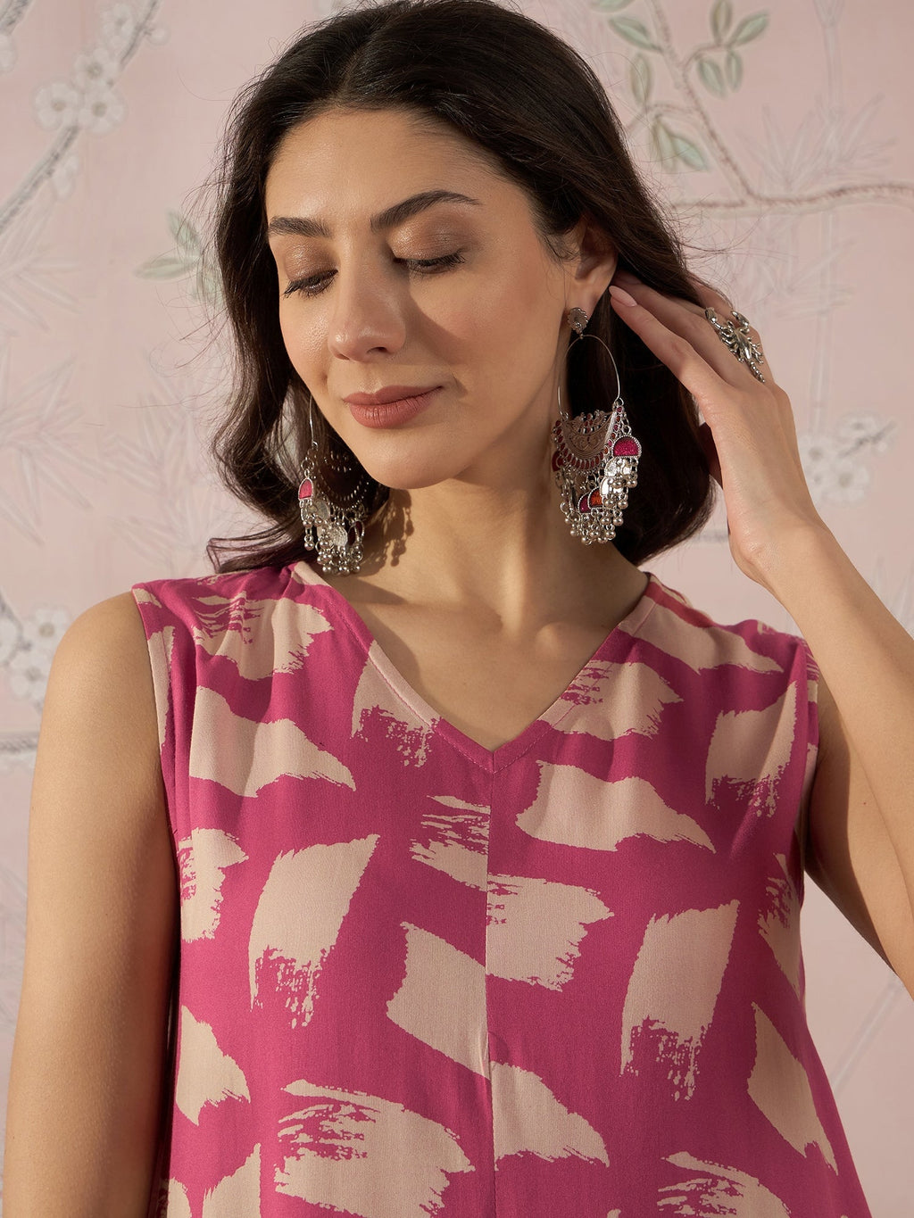 InWeave Punch Pink Beige Slit Kurta Set
