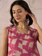 InWeave Punch Pink Beige Slit Kurta Set