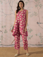 InWeave Punch Pink Beige Slit Kurta Set